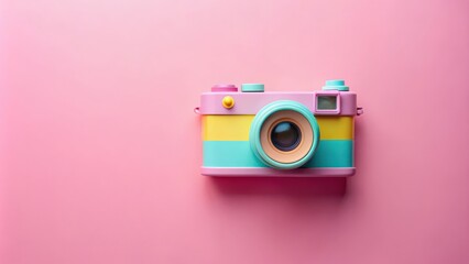 Fototapeta premium Colorful pastel camera on a pink background, camera, colorful, pastel, pink, background, photography, photo, rendering, cute