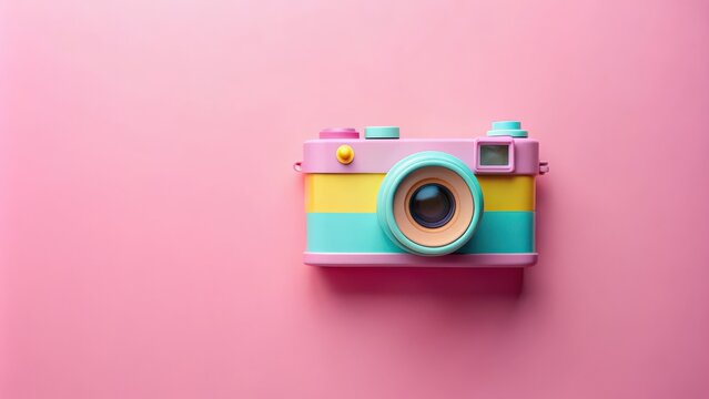 Colorful pastel camera on a pink background, camera, colorful, pastel, pink, background, photography, photo, rendering, cute