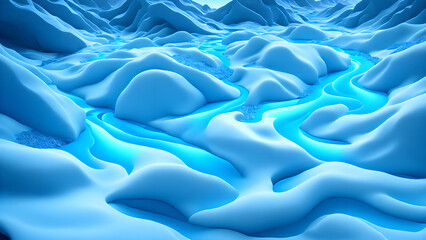 Obraz premium Glacial Stream Frosted Forest background 3d wallpaper