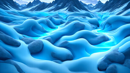 Obraz premium Glacial Stream Frosted Forest background 3d wallpaper