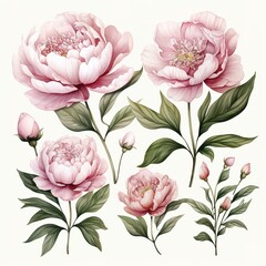 Watercolor-style illustration of pink peonies.
