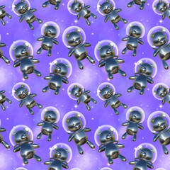 seamless pattern of bear character 3d metallic y2k chrome background repeatable cosmic wallpaper