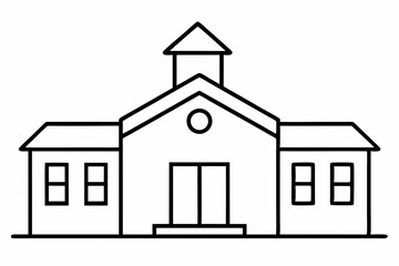 Black and white school building vector art illustration