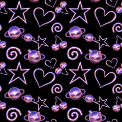seamless pattern of y2k metallic icon repeatable futuristic backdrop wallpaper