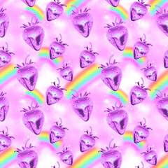 seamless pattern of y2k 3d metallic strawberry repeatable backdrop