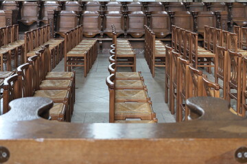 Reims,France - June 17，2024: Nave or chairs in a church