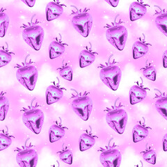 seamless pattern of y2k 3d metallic strawberry repeatable backdrop