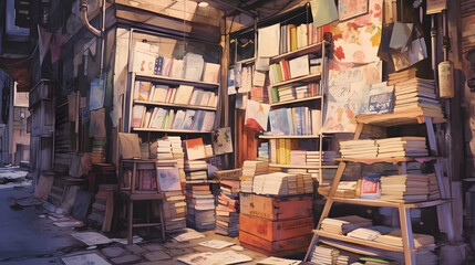 Fototapeta premium Selling Newspapers Watercolor Style