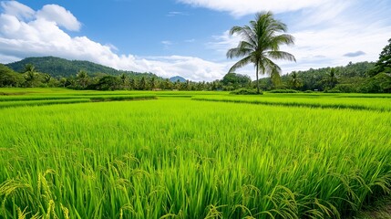 A field of rice paddies in a tropical region.