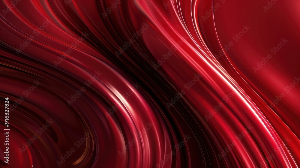 Poster abstract background, fluid lines of deep ruby red, minimalist design with smooth transitions and ric