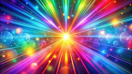 Obraz premium Abstract holographic party poster background with vibrant rainbow colors and lens flare lights, neon, holographic, vibrant