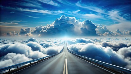 Highway floating amidst fluffy white clouds in a surreal and dreamlike world , Fantasy, Imaginative, Skies, Surreal