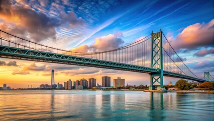 Iconic Ambassador Bridge connecting Canada and USA over Detroit River, bridge, international, landmark