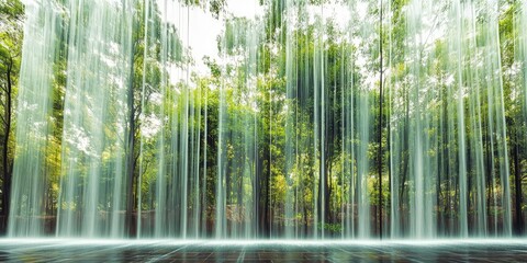 Fototapeta premium Majestic Forest Waterfall: Tranquil Cascade Amid Lush Greenery