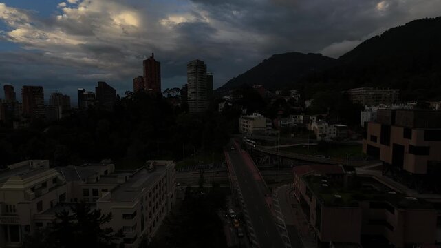 Time lapse of sunset over Bogot&aacute; Colombia La Macarena neighborhood