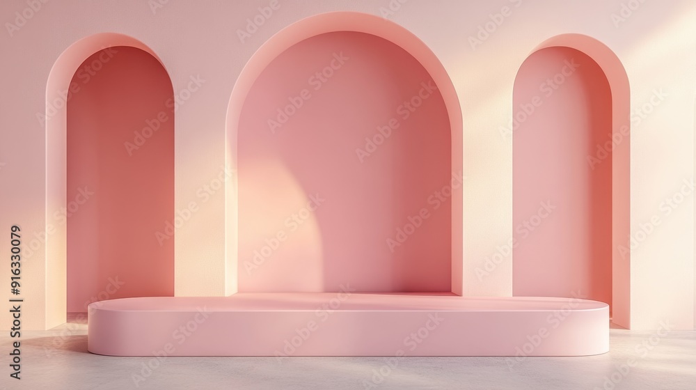 Poster Sleek 3D Pink Podium for Elegant Product Display in Minimalistic Setting