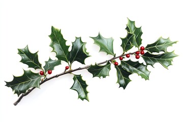 Fototapeta premium Holly branch isolated on white