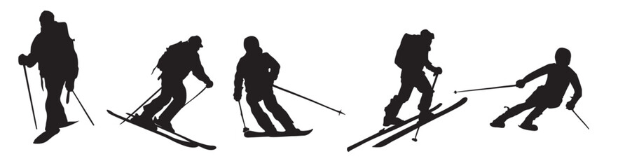 snow ski set silhouette collection full isolated