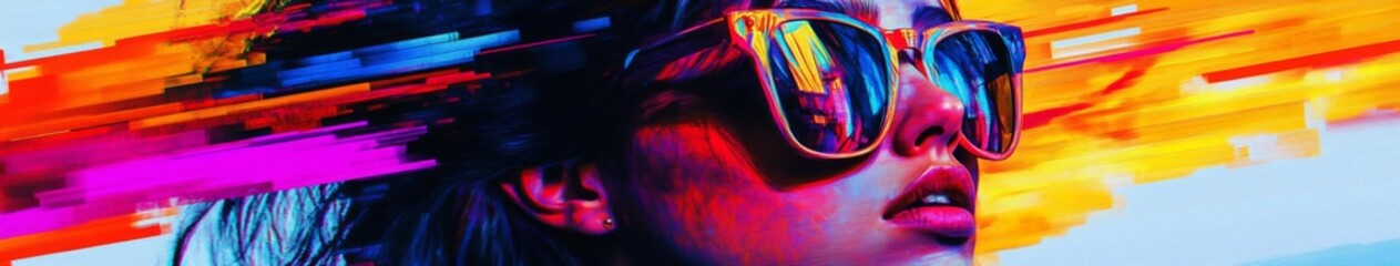 Fototapeta premium Dynamic Urban Street Art Portrait with Neon Glitch Effects: Bold and Modern Expression of Youth Culture in AI-Generated Abstract Art