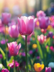 Obraz premium Vibrant Spring Tulip Field in Bloom - Colorful Floral Landscape
