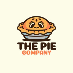 Pie with happy face on plate character cartoon mascot logo design
