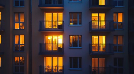 City Lights: A single apartment window glows with warmth and life, radiating a sense of home amidst the muted cityscape. The photograph evokes a feeling of cozy intimacy and quiet contemplation in the