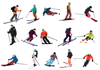 snow ski set skier full isolated vector illustration set collection white back ground  winter sports