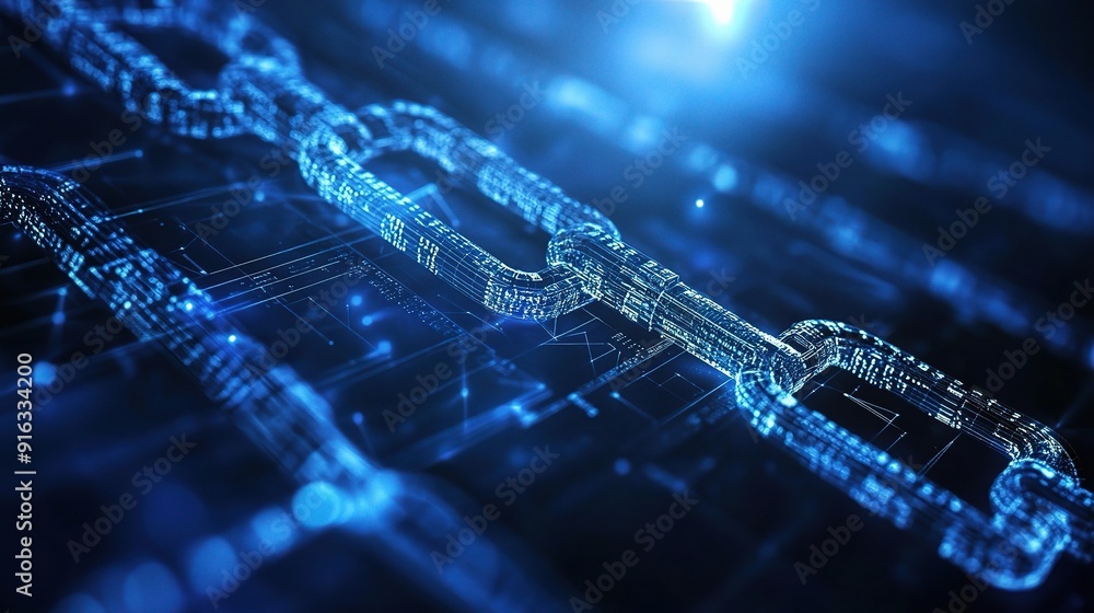 Poster digital chain: the fabric of trust - a luminous chain, woven from data streams, embodies the strengt