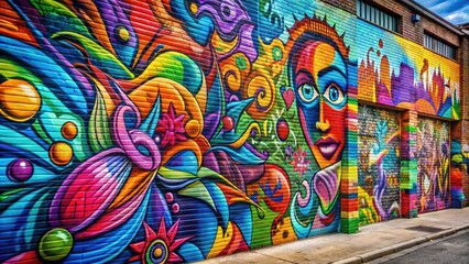 Obraz premium Vibrant and trendy urban street art wall mural , colorful, graffiti, artwork, urban, modern, vibrant, bright, funky, hip, youth