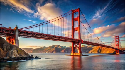 Naklejka premium Iconic red suspension bridge in San Francisco, Golden Gate Bridge, San Francisco, landmark