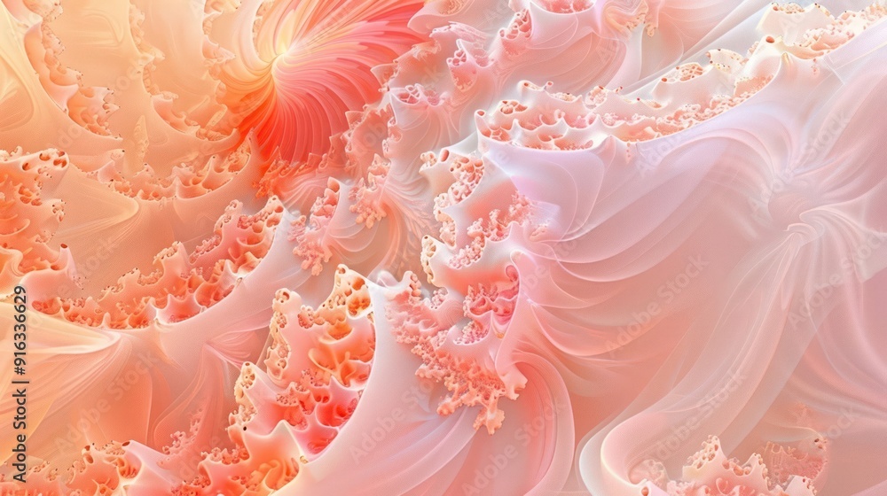 Poster abstract background, fractal designs in translucent layers of soft coral and peach
