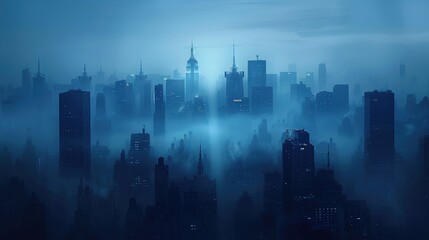 Fototapeta premium Foggy Cityscape at Night.
