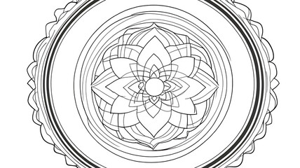 Fototapeta premium Simple Mandala with Clean Lines and Monochromatic Shades on a White Background, Featuring Ample Copy Space for Text or Branding