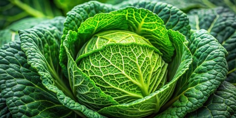 Fototapeta premium Close-up of fresh green cabbage head, cabbage, vegetable, organic, healthy, superfood, leafy, raw, ingredient, farm