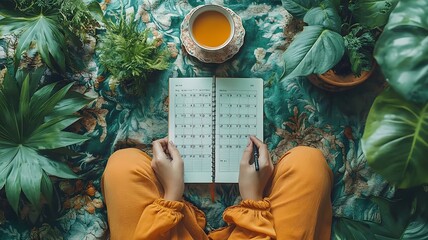 Person preparing for a productive week by planning with a calendar and planner, high resolution