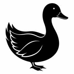 Duck isolated on white background, duck vector illustration, bird on a branch vector art, duck silhouette, bird vector icon, bird on a branch line art, eps, duck on a branch cartoon