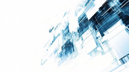 Obraz premium Abstract Techscape: A mesmerizing digital landscape composed of geometric shapes and patterns in shades of blue and white, evoking a sense of futuristic innovation and technological advancement. 