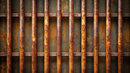 Old rusty metal prison bars on isolated iron rods background, prison, bars