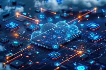 Fototapeta premium Advanced text 5G revolution, innovative data technologies that revolutionise the way we communicate, enabling instant connectivity and fast information transfer in the world of modern communications