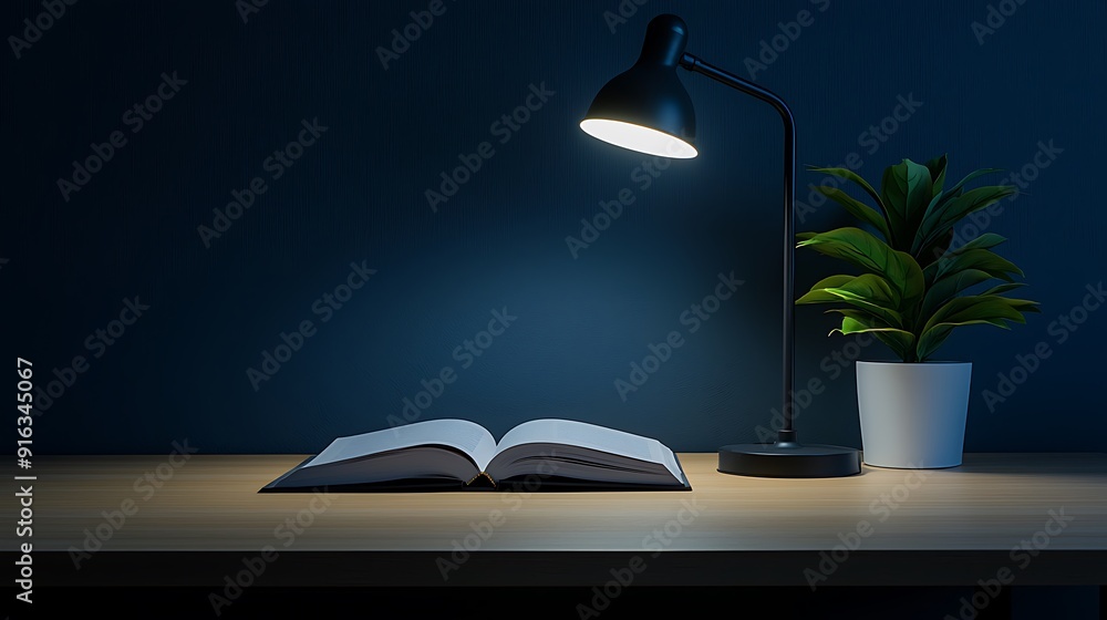 Poster 20. a realistic image of a nighttime study session with a book on white poverty illuminated by a des