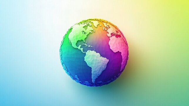 Chromatic Earth: A vibrant, low-poly Earth rendered in a spectrum of colors, symbolizing global diversity and interconnectedness.  