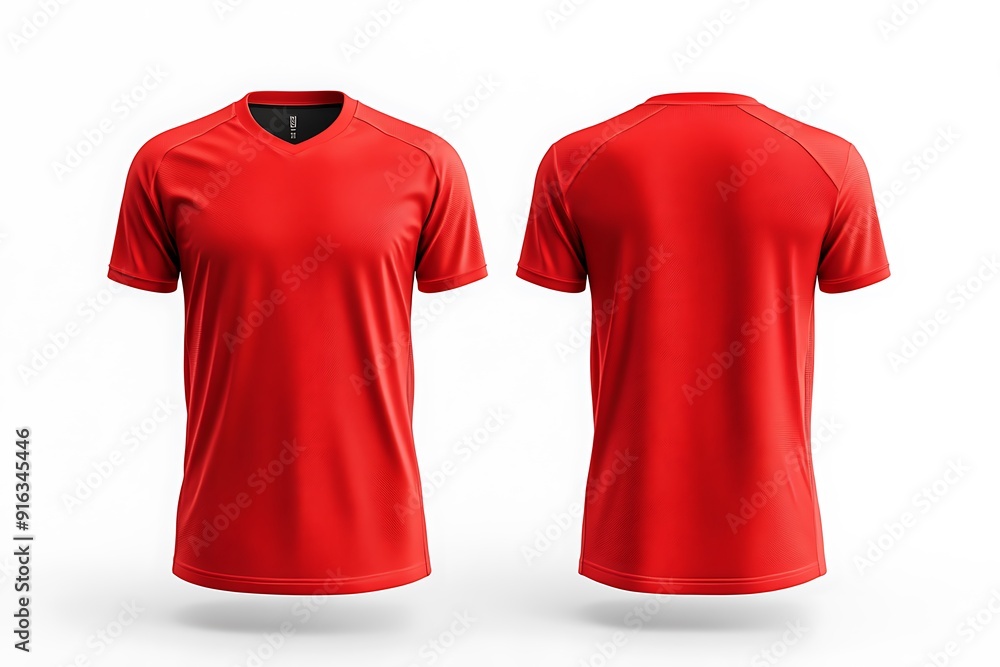 Wall mural Red V-Neck T-Shirt Mockup - Front and Back