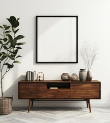 Modern Interior Design with Wooden Console Table and Framed Artwork