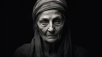 Black and white photograph of a seasoned female doctor,