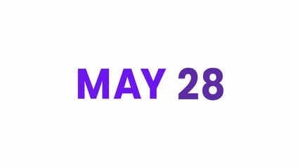 28th May calendar icon animation. Alpha matte with transparent background 4K resolution.