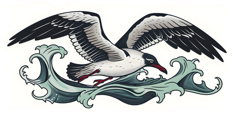 Obraz premium Seagull Wings traditional tattoo illustration