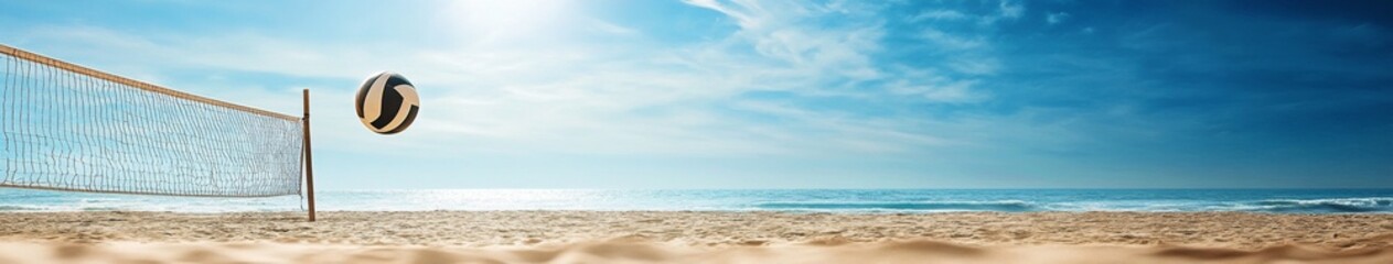 Obraz premium Vibrant Beach Volleyball Under the Azure Sky: The Perfect Backdrop for Sports and Summer Themed Imagery
