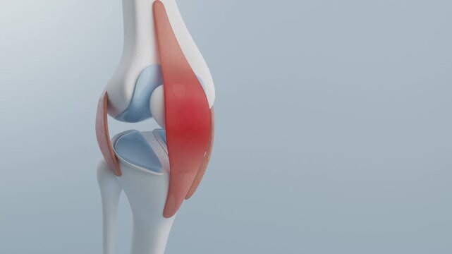 Knee pain from sprain or exercise injury with warning signs. 3D rendering