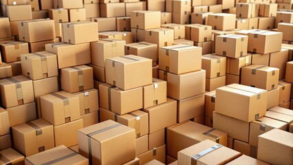 Fototapeta premium A background of multiple cardboard boxes , cardboard, packaging, shipping, storage, recycling, eco-friendly, sustainable