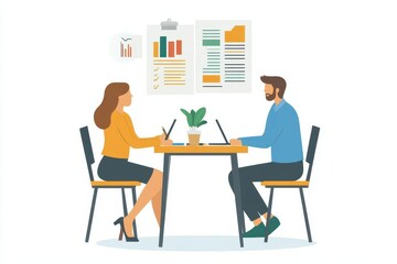 Fototapeta premium Comparing Pension Plans with Financial Advisor - Minimalist Flat Illustration